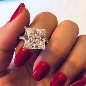 New Womens 925 Silver Princess Cut Square Diamond Ring